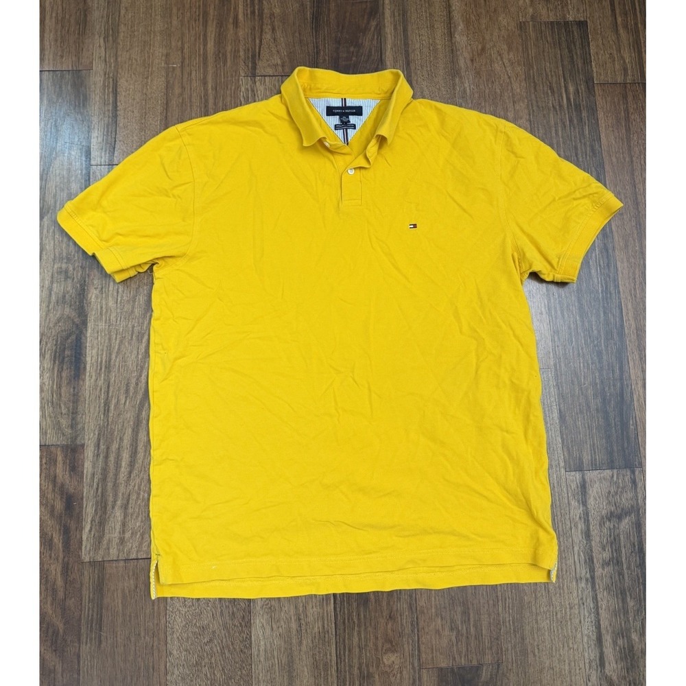 Tommy Hilfiger Polo Shirt Mens XXL Golf Rugby Solid Yellow Collared